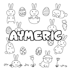 Coloriage pr&eacute;nom AYMERIC - d&eacute;cor Paques