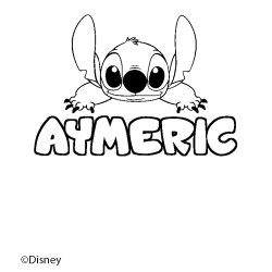 Coloriage pr&eacute;nom AYMERIC - d&eacute;cor Stitch
