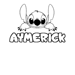 Coloriage prénom AYMERICK - décor Stitch