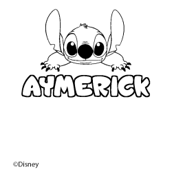 Coloriage pr&eacute;nom AYMERICK - d&eacute;cor Stitch