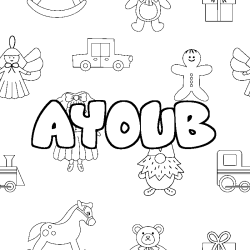 Coloriage prénom AYOUB - décor Jouets