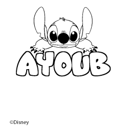 Coloriage pr&eacute;nom AYOUB - d&eacute;cor Stitch