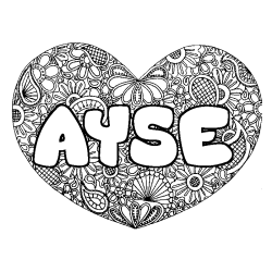 Coloriage pr&eacute;nom AYSE - d&eacute;cor Mandala coeur