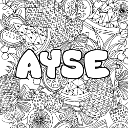 Coloriage pr&eacute;nom AYSE - d&eacute;cor Mandala fruits