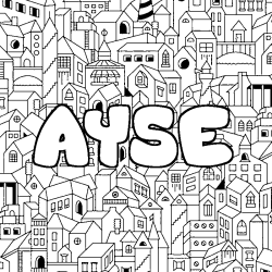 Coloriage prénom AYSE - décor Ville