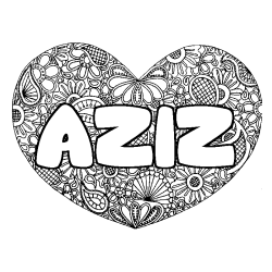 Coloriage prénom AZIZ - décor Mandala coeur