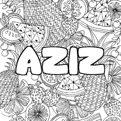 Coloriage prénom AZIZ - décor Mandala fruits