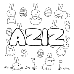 Coloriage prénom AZIZ - décor Paques