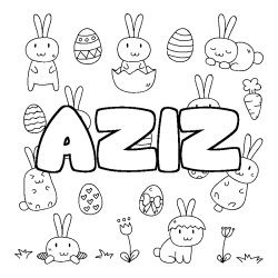 Coloriage pr&eacute;nom AZIZ - d&eacute;cor Paques