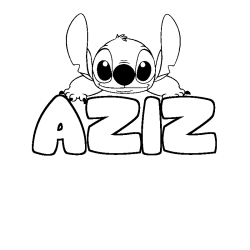 Coloriage prénom AZIZ - décor Stitch