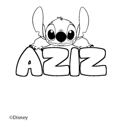 Coloriage pr&eacute;nom AZIZ - d&eacute;cor Stitch