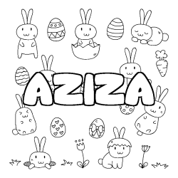 Coloriage pr&eacute;nom AZIZA - d&eacute;cor Paques