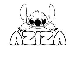 Coloriage prénom AZIZA - décor Stitch