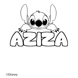 Coloriage pr&eacute;nom AZIZA - d&eacute;cor Stitch