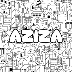 Coloriage pr&eacute;nom AZIZA - d&eacute;cor Ville