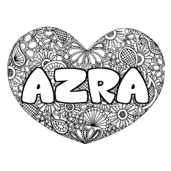 Coloriage prénom AZRA - décor Mandala coeur