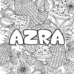 Coloriage pr&eacute;nom AZRA - d&eacute;cor Mandala fruits