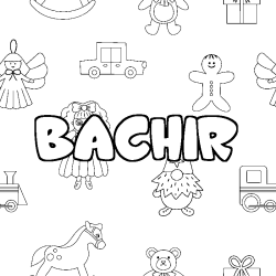 Coloriage prénom BACHIR - décor Jouets