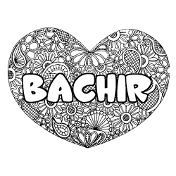 Coloriage pr&eacute;nom BACHIR - d&eacute;cor Mandala coeur