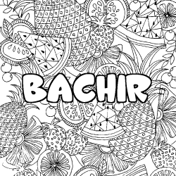 Coloriage prénom BACHIR - décor Mandala fruits