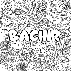 Coloriage pr&eacute;nom BACHIR - d&eacute;cor Mandala fruits