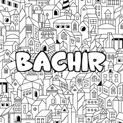 Coloriage prénom BACHIR - décor Ville