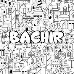Coloriage pr&eacute;nom BACHIR - d&eacute;cor Ville