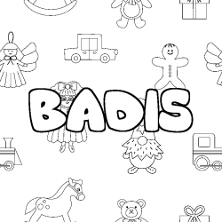 Coloriage pr&eacute;nom BADIS - d&eacute;cor Jouets