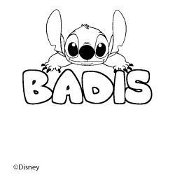 Coloriage pr&eacute;nom BADIS - d&eacute;cor Stitch