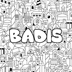 Coloriage prénom BADIS - décor Ville