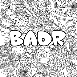 Coloriage pr&eacute;nom BADR - d&eacute;cor Mandala fruits