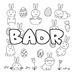 Coloriage pr&eacute;nom BADR - d&eacute;cor Paques