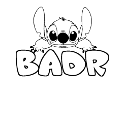 Coloriage prénom BADR - décor Stitch