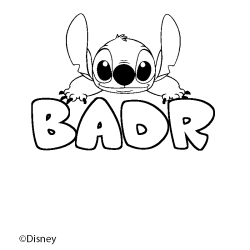 Coloriage pr&eacute;nom BADR - d&eacute;cor Stitch
