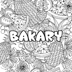 Coloriage pr&eacute;nom BAKARY - d&eacute;cor Mandala fruits