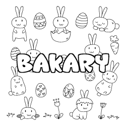 Coloriage prénom BAKARY - décor Paques