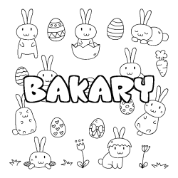 Coloriage pr&eacute;nom BAKARY - d&eacute;cor Paques
