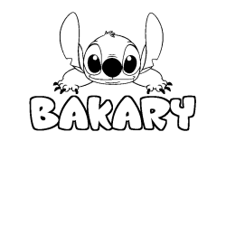Coloriage prénom BAKARY - décor Stitch