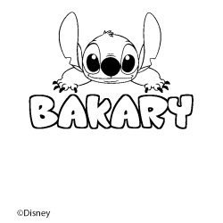 Coloriage pr&eacute;nom BAKARY - d&eacute;cor Stitch
