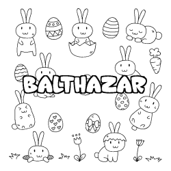 Coloriage prénom BALTHAZAR - décor Paques