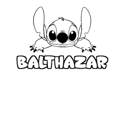 Coloriage prénom BALTHAZAR - décor Stitch