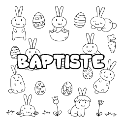 Coloriage prénom BAPTISTE - décor Paques