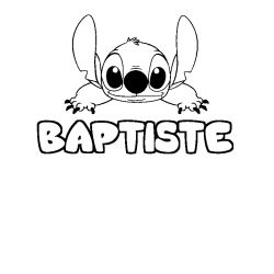 Coloriage prénom BAPTISTE - décor Stitch