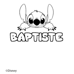 Coloriage pr&eacute;nom BAPTISTE - d&eacute;cor Stitch