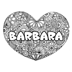 Coloriage prénom BARBARA - décor Mandala coeur