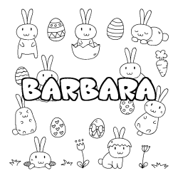 Coloriage prénom BARBARA - décor Paques