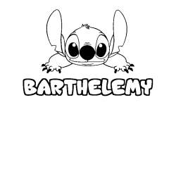 Coloriage prénom BARTHELEMY - décor Stitch