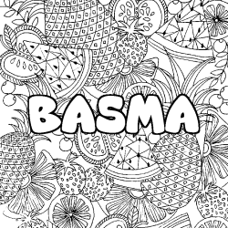 Coloriage prénom BASMA - décor Mandala fruits