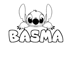 Coloriage prénom BASMA - décor Stitch