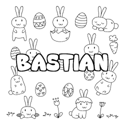 Coloriage pr&eacute;nom BASTIAN - d&eacute;cor Paques